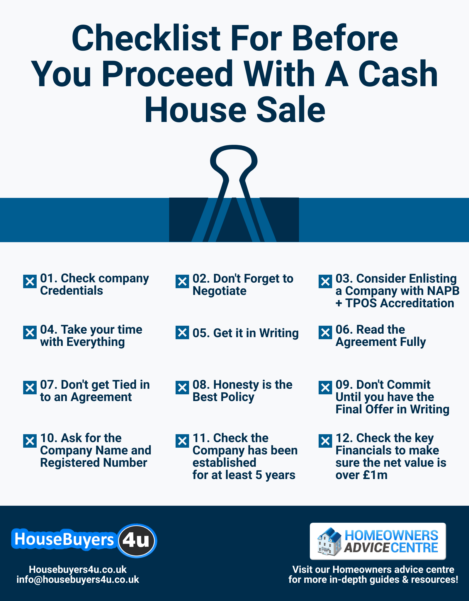 Checklist for before you proceed with a cash house sale