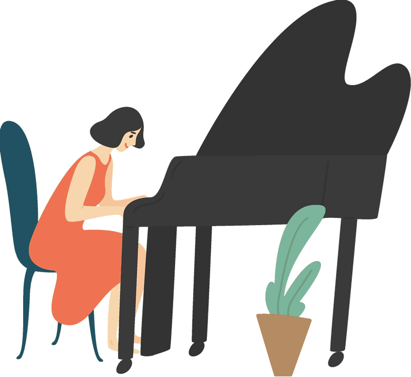 Woman learning to play music with a piano
