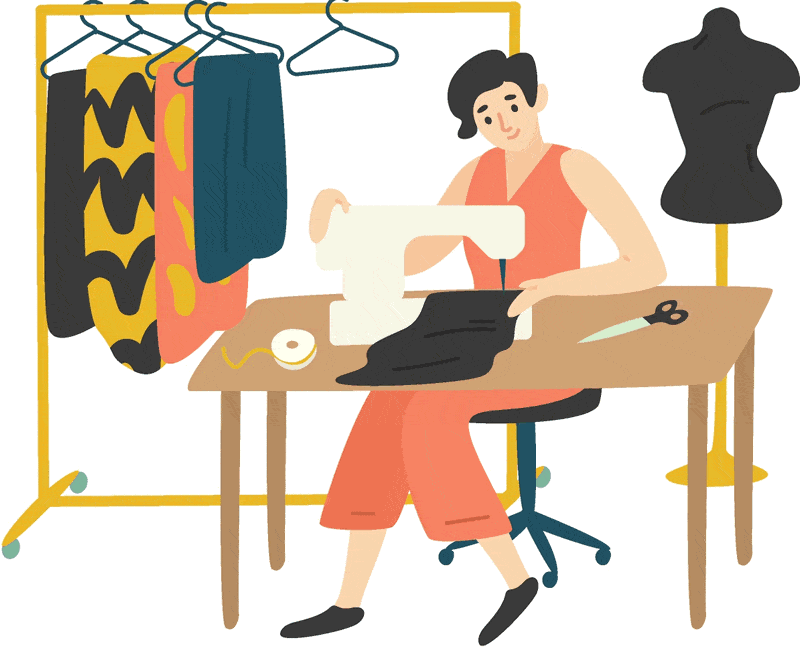 Woman sewing a dress - learning a craft skill