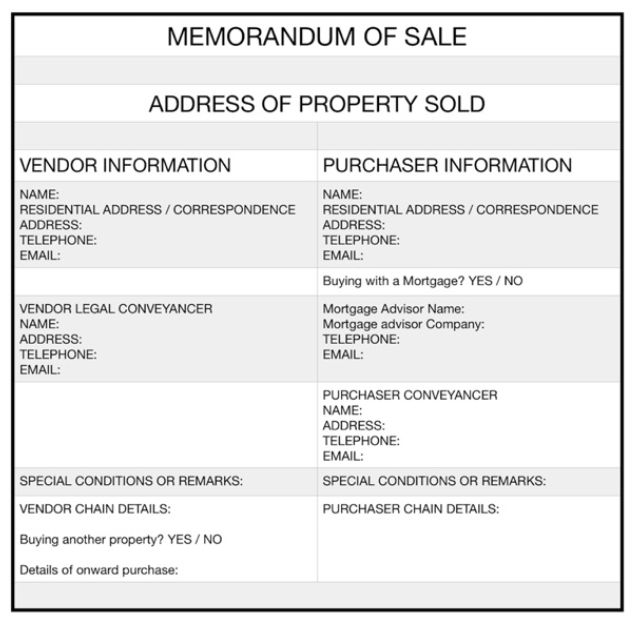 Memorandum of sale template