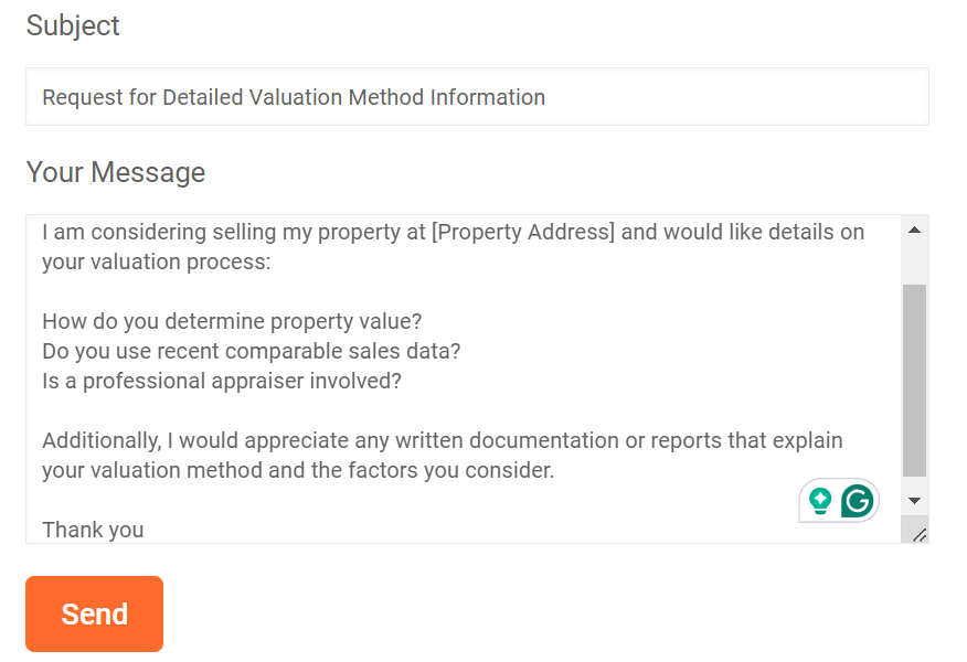 Valuation method email template for house buying companies