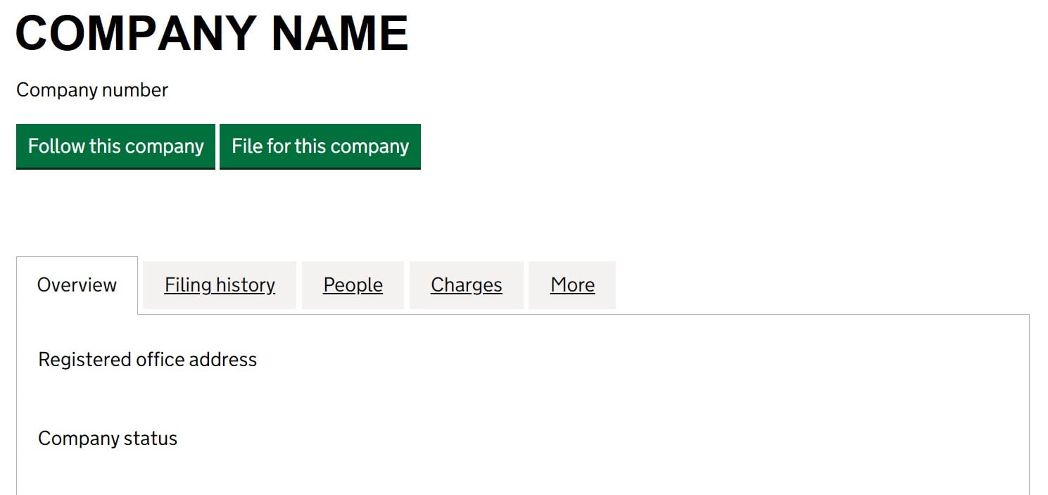 Dummy company on companies house page