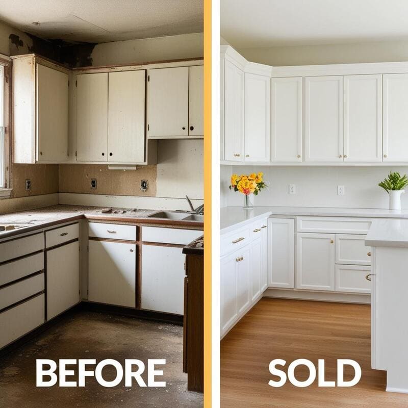 before and after photo of a kitchen