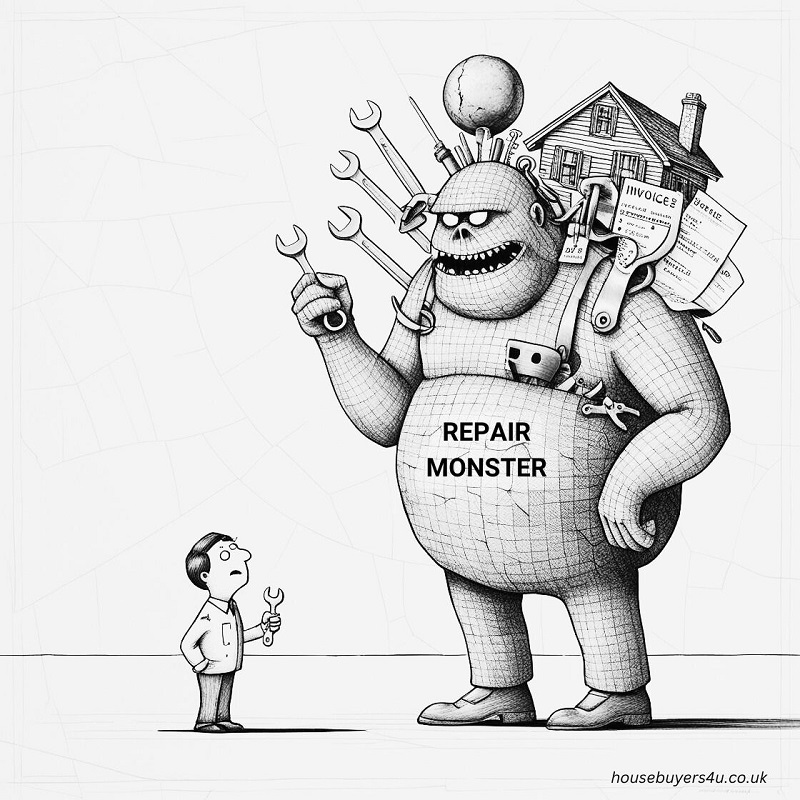 A repair monster carrying all the costs it takes to renovate a house